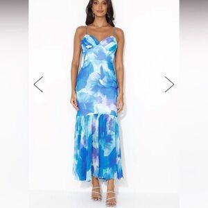 Hello Molly Gorgeous Event Maxi Dress Blue Floral Large NWT